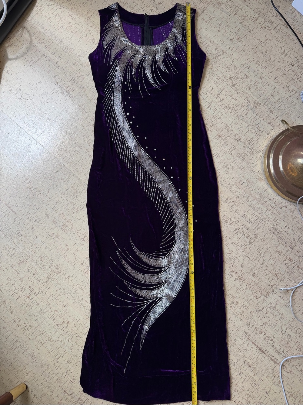 Vintage Purple Velvet Silver Beaded Maxi Dress Y2K 90s Formal Evening